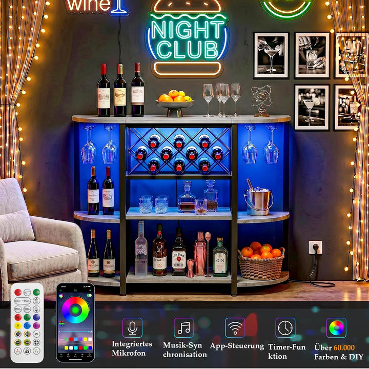 Homieasy Barschrank Mit LED RGB Und Steckdose Helles Eichenholz, Helles Eichenholz