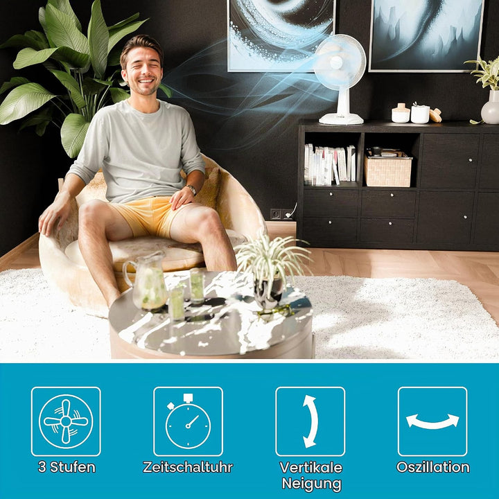 SUNTEC Tischventilator Timer CoolBreeze 3000 TV - Leise 30 cm, 40 Watt | Tisch Ventilator 3 Stufen,