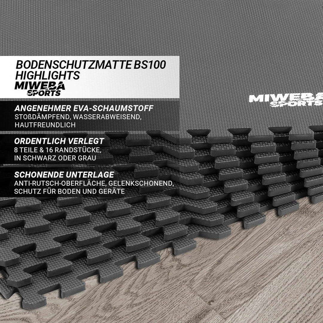 Miweba Sports Bodenschutzmatte BS100 | Sportmatte 3,175 m² - Set 8-teilig - 63,5 x 63,5 x 1,2 cm - P