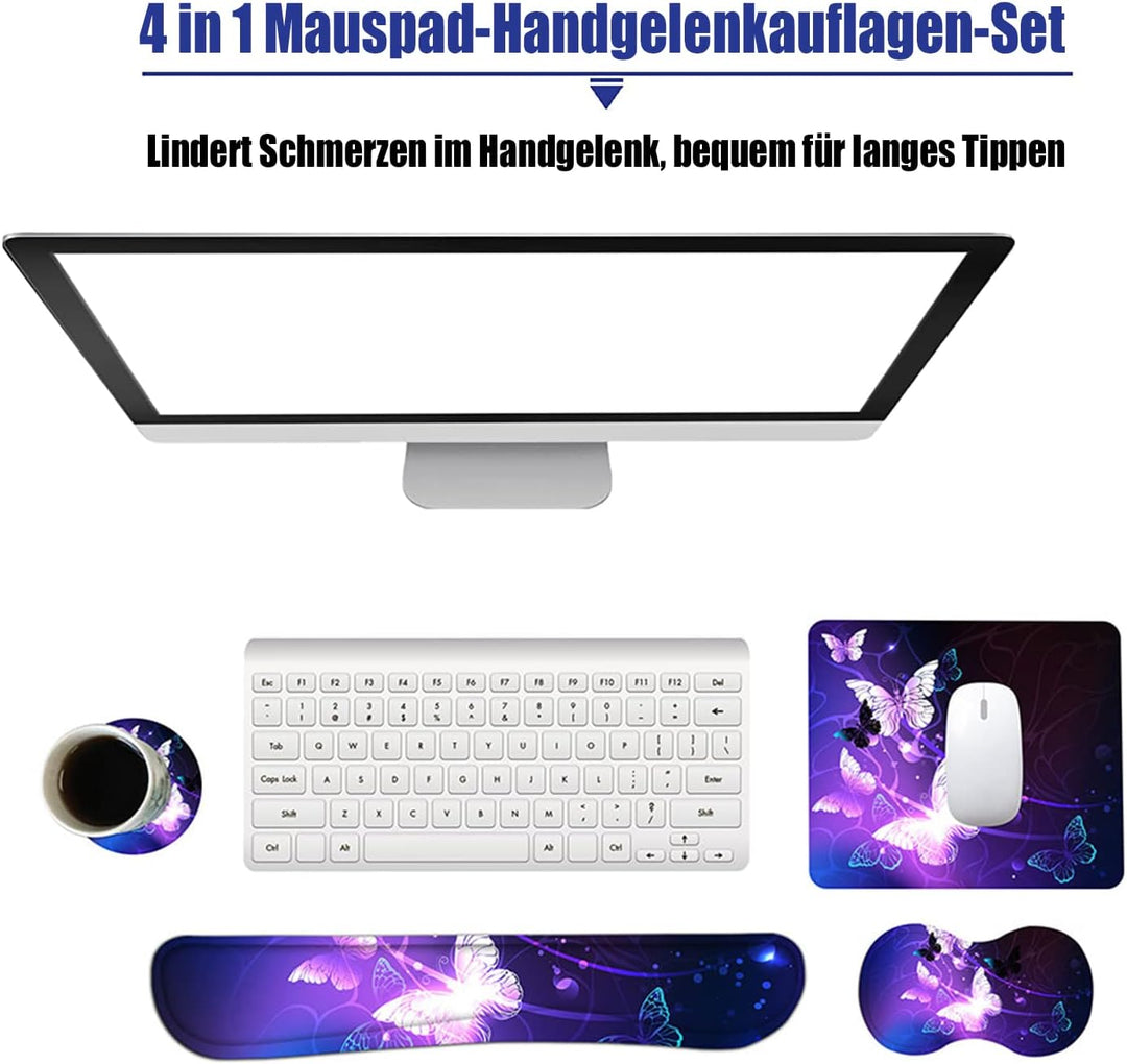 Handballenauflage Tastatur + Mauspad + Handgelenkauflage + Untersetzer, Memory Foam 4-in-1 Handgelen