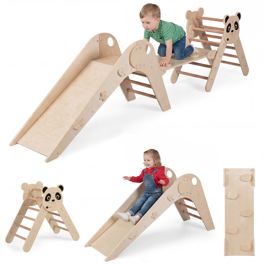 RELAX4LIFE 3er Set Montessori Kletterdreieck, Indoor Klettergerüst mit Rutsche, Rampe & Kletterleite