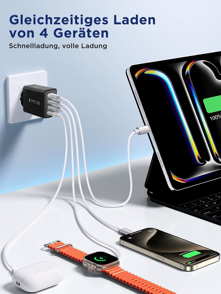 Aioneus USB C Ladegerät, 2-Pack 4Port Ladegerät USBC Adapter 40W Stecker Typ C Schnellladegerät Mehr