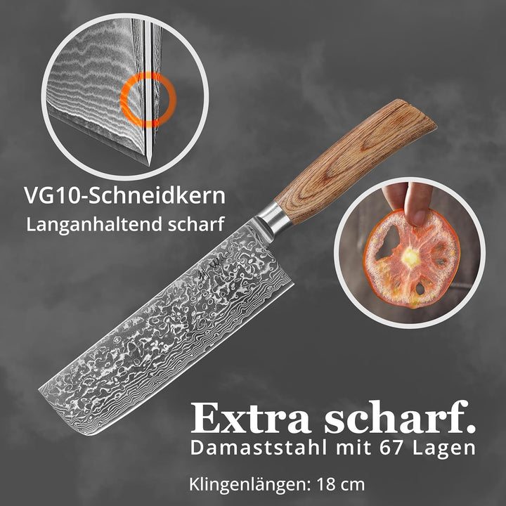 Wakoli EDIB Pro Damast Nakirimesser 18,00 cm Klinge extrem scharf aus 67 Lagen mit VG10 Stahlkern I