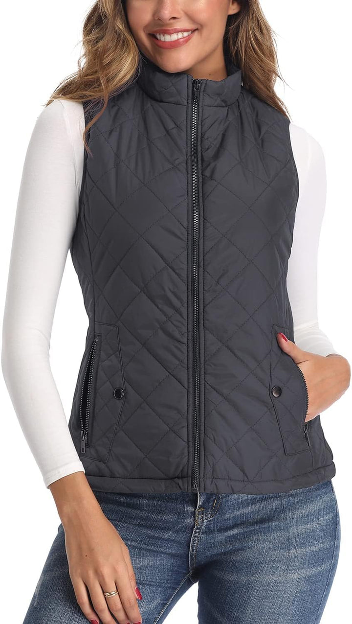 LONGKING Damen Wattiert Mode-Westen XS Dunkelgrau, XS Dunkelgrau