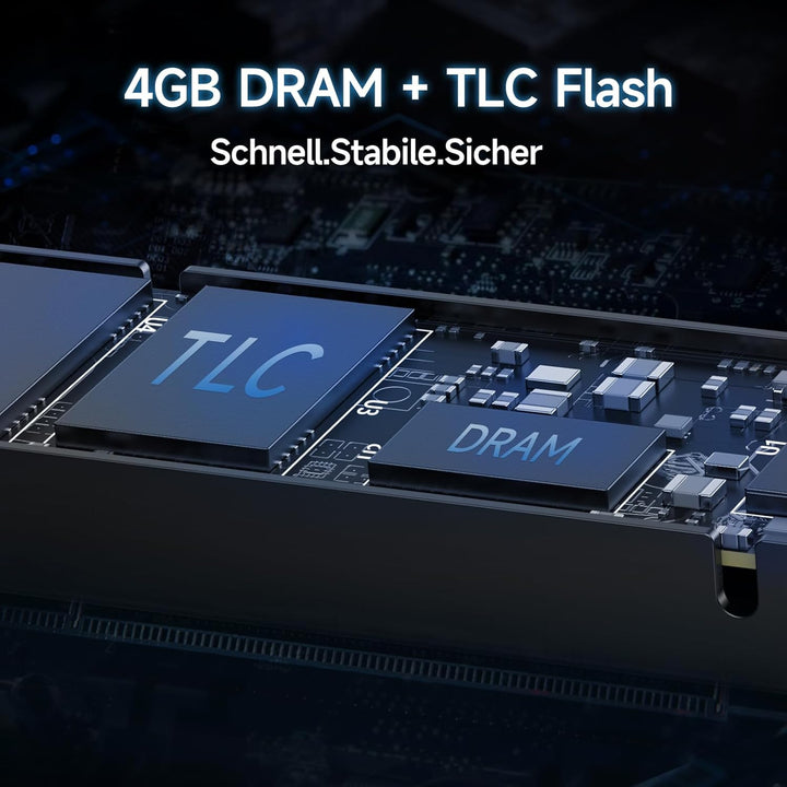 M2 SSD 4TB Nvme M.2 2280 Interne SSD Festplatte PCIe 4.0 mit Kühlkörper, 7450MB/s Lesen, 6800MB/s Sc