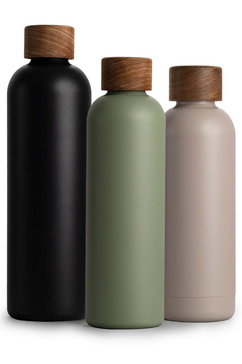 T&amp;N Edelstahl Trinkflasche 750ml, Thermosflasche 0.75l mit Akazienholz Deckel, Isolierte Wasserflasc