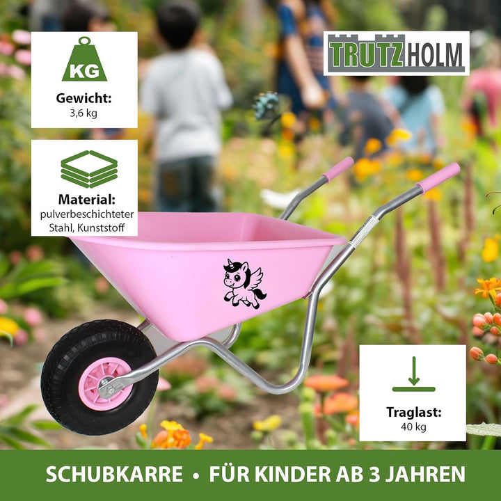 TRUTZHOLM Kinderschubkarre Einhorn rosa 40 kg Traglast Stahl | Uni, 3,6 kg, 40 kg Traglast, Stahl Ku