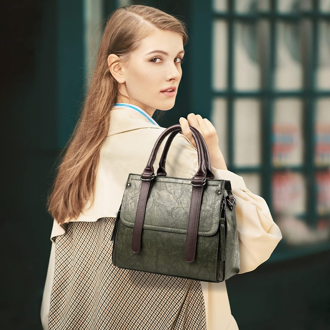 NICOLE &amp; DORIS Damen Handtasche Retro Schultertasche Henkeltasche Gross Leder Frauen Umhängetasche M
