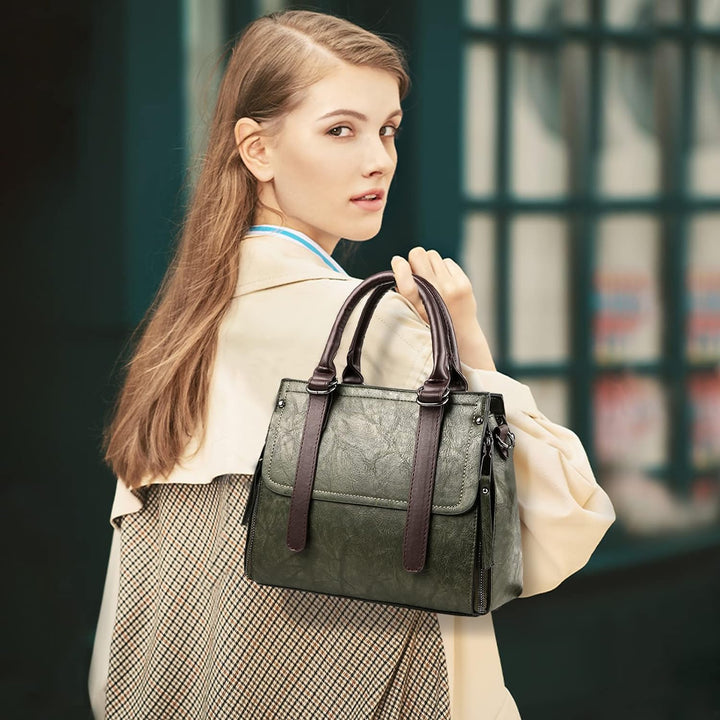 NICOLE &amp; DORIS Damen Handtasche Retro Schultertasche Henkeltasche Gross Leder Frauen Umhängetasche M