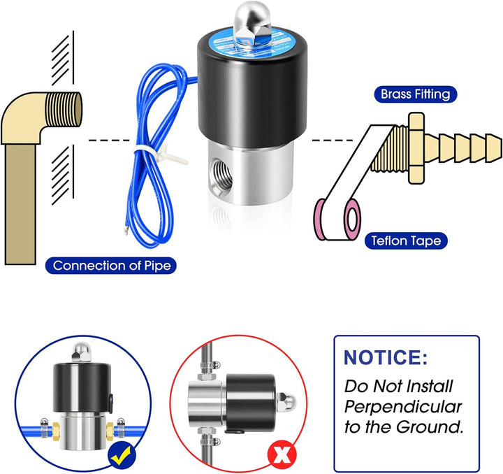 ERGAOBOY 1/4" BSP 12V Edelstahl Elektro Magnetventil mit Widerhakenanschluss, passend für Wasser,Luf