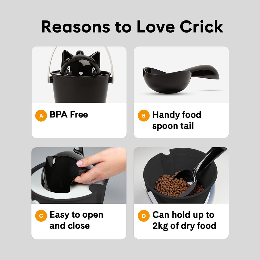 United Pets Crick Behälter für Katzenfutter, Made in Italy, Schwarz, einschliesslich Futterschaufel,