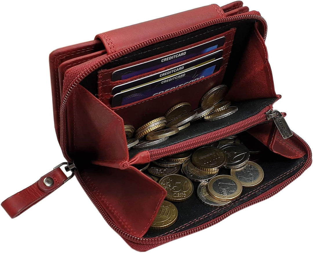 Echt Rindleder Damen Geldbörse / Geldbeutel / Portemonnaie / Geldtasche / Portmonee in Hochformat mi
