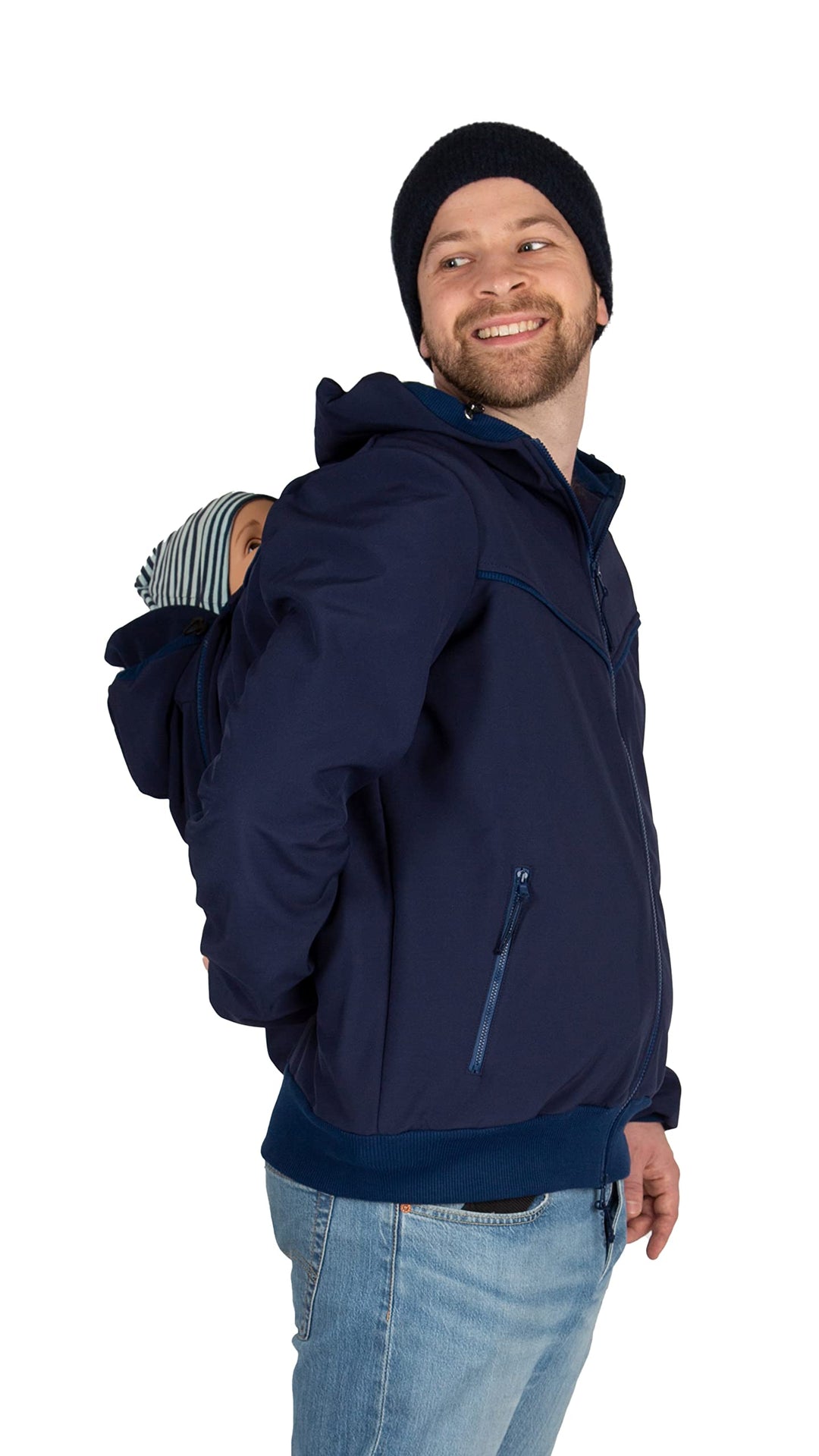 Viva la Mama - Männerjacke zum Babytragen aus Softshell - Explorer L Marineblau - mit Rückentragemög