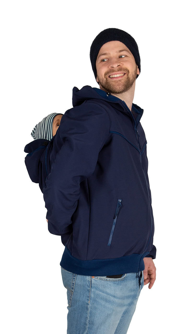 Viva la Mama - Männerjacke zum Babytragen aus Softshell - Explorer L Marineblau - mit Rückentragemög