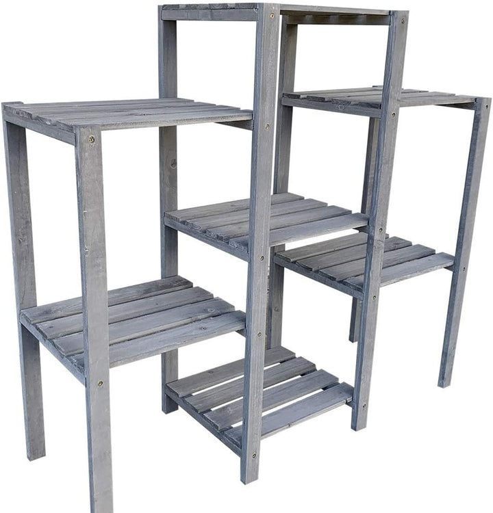 Melko Blumenregal Holz Pflanzregal Grau Blumentreppe 7 Stufen Blumenständer 97 x 31 x 87 cm Blumenle