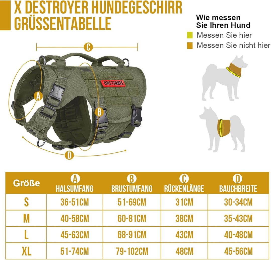 OneTigris Hundegeschirr, X Destroyer Taktisches Einstellbar Antizuggeschirr Ausbruchsicheres Geschir