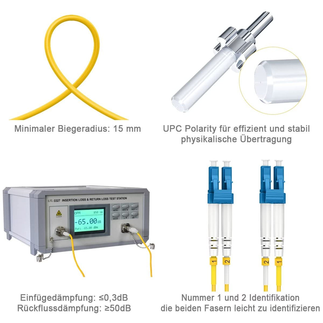 RamboCables LWL Patch-Kabel - OS2 LC auf LC Glasfaser-Kabel 100m - Singlemode Duplex LSZH 9/125µm 10