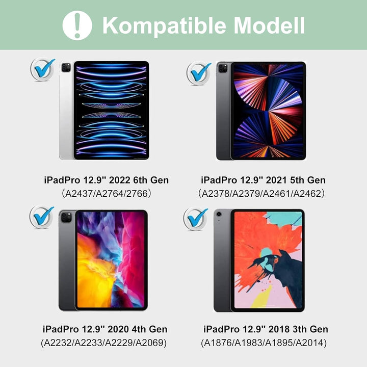 Hülle mit Tastatur für iPad Pro 12.9 (6/5/4/3 Gen), 7 Farben Beleuchtung, Multi Touch Trackpad, Deut