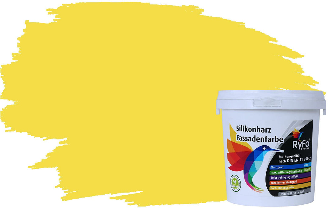 RyFo Colors Silikonharz Fassadenfarbe Lotuseffekt Trend Zitrusgelb 1l - bunte Fassadenfarbe, weitere