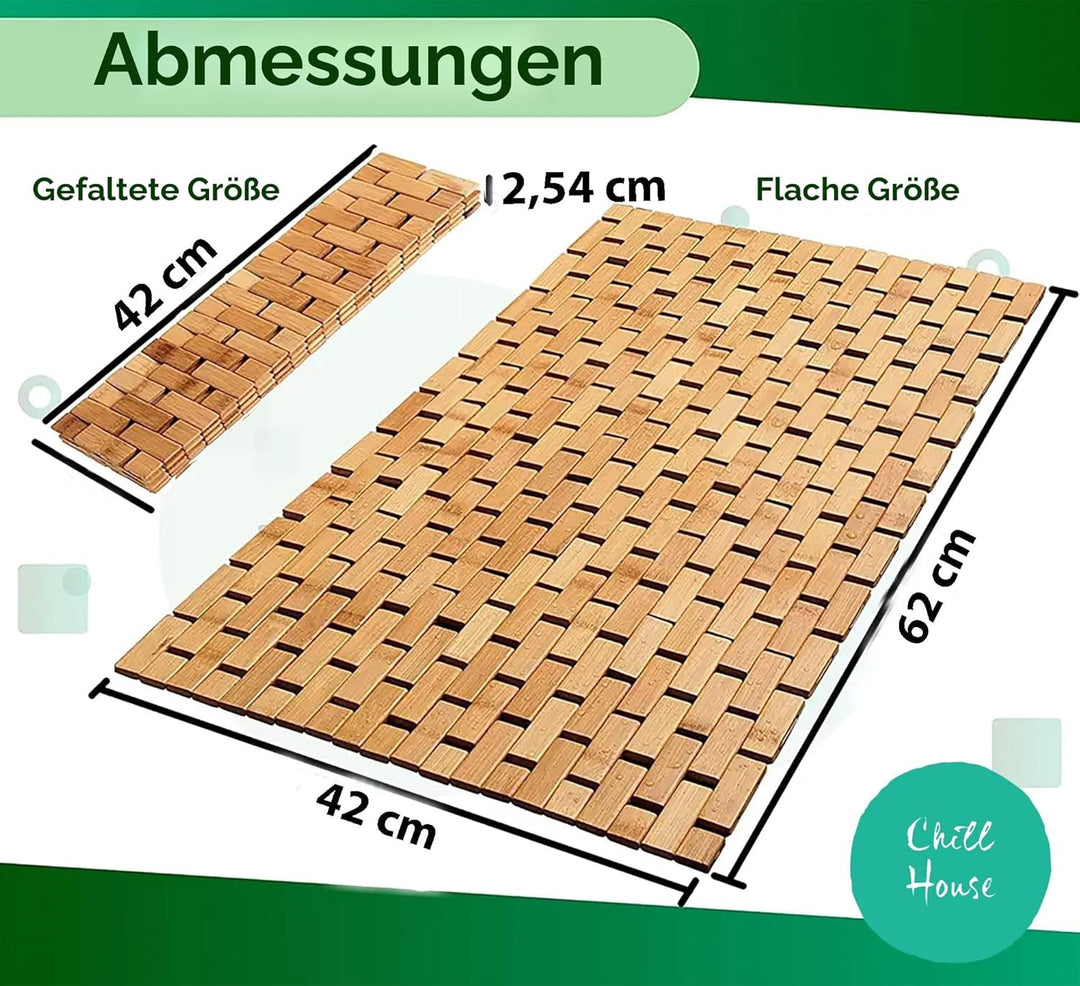 CHILL HOUSE Bambusmatte 60 x 40 cm. Bambusteppich Antibakteriell Und Elegant, Badteppich rutschfest
