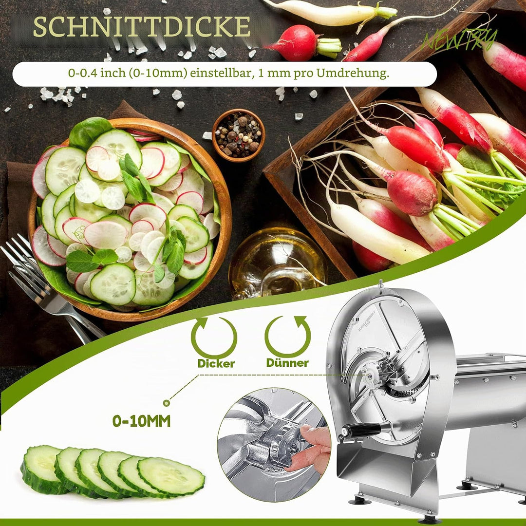 NEWTRY Elektrische Gemüseschneidemaschine, Scheibenförmig, 0-10mm Einstellbar für Obst und Gemüse, K
