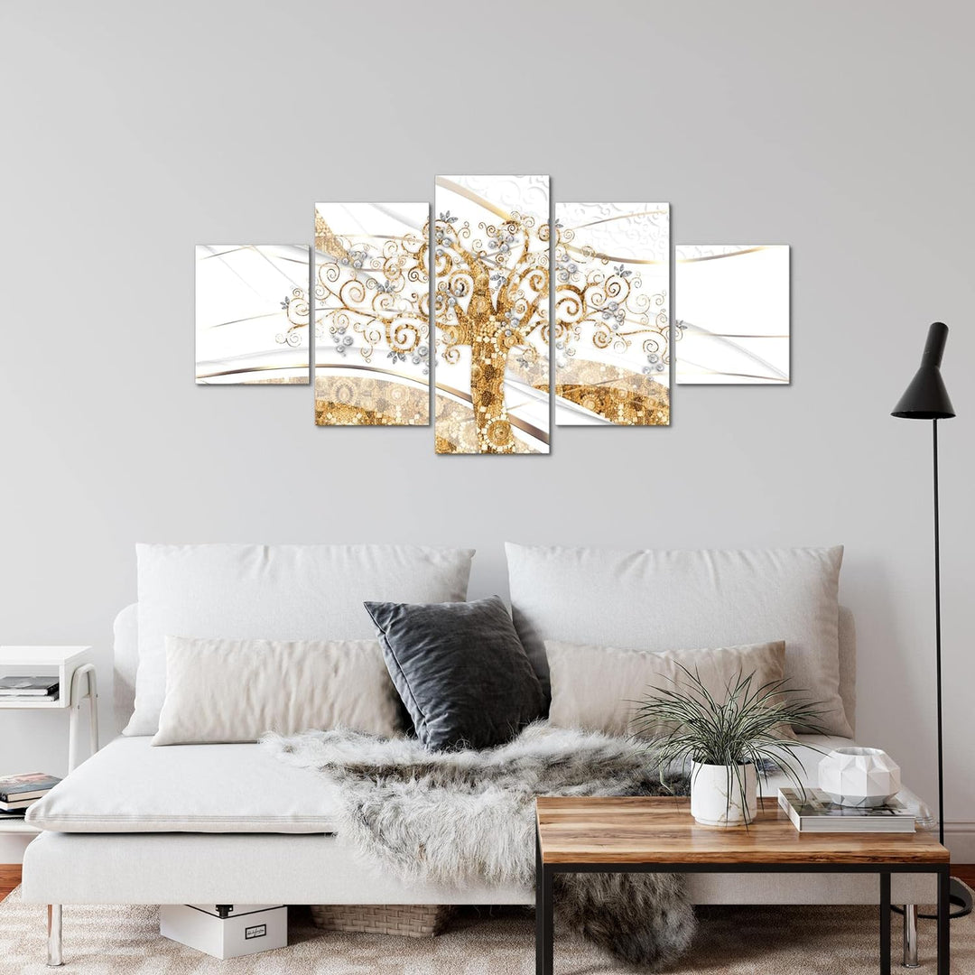 Runa Art Wandbilder Klimt Baum des Lebens 5 Teilig Bild auf Vlies Leinwand Deko Wohnzimmer Schlafzim