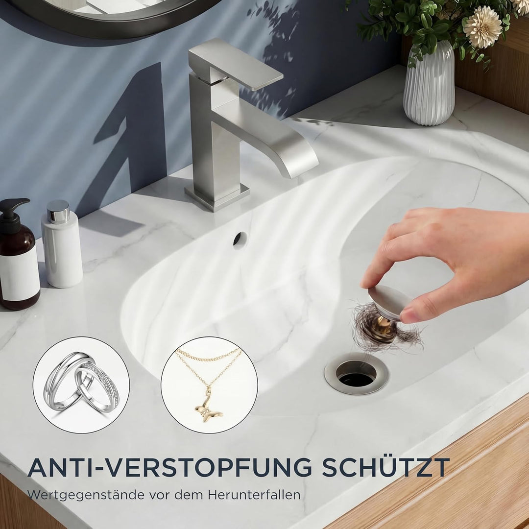FORIOUS Waschtischarmatur mit Ablaufgarnitur, Wasserfall Wasserhahn Bad mit Auslauf Höhe 82 MM, Ecki