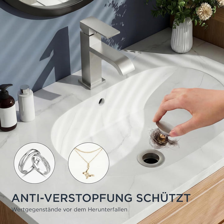 FORIOUS Waschtischarmatur mit Ablaufgarnitur, Wasserfall Wasserhahn Bad mit Auslauf Höhe 82 MM, Ecki
