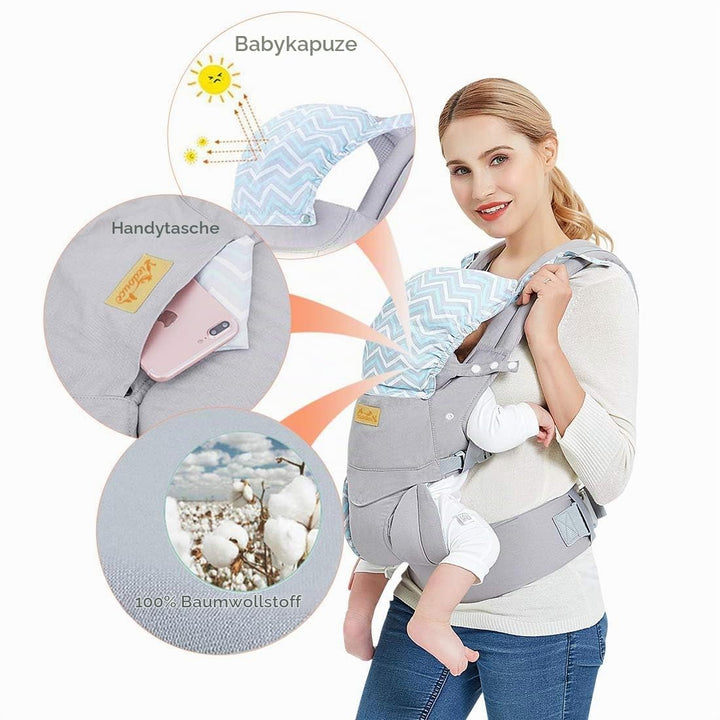 Viedouce Babytrage Ergonomische/Reine Baumwolle Leicht und atmungsaktiv/Multiposition:Dorsal und Ven