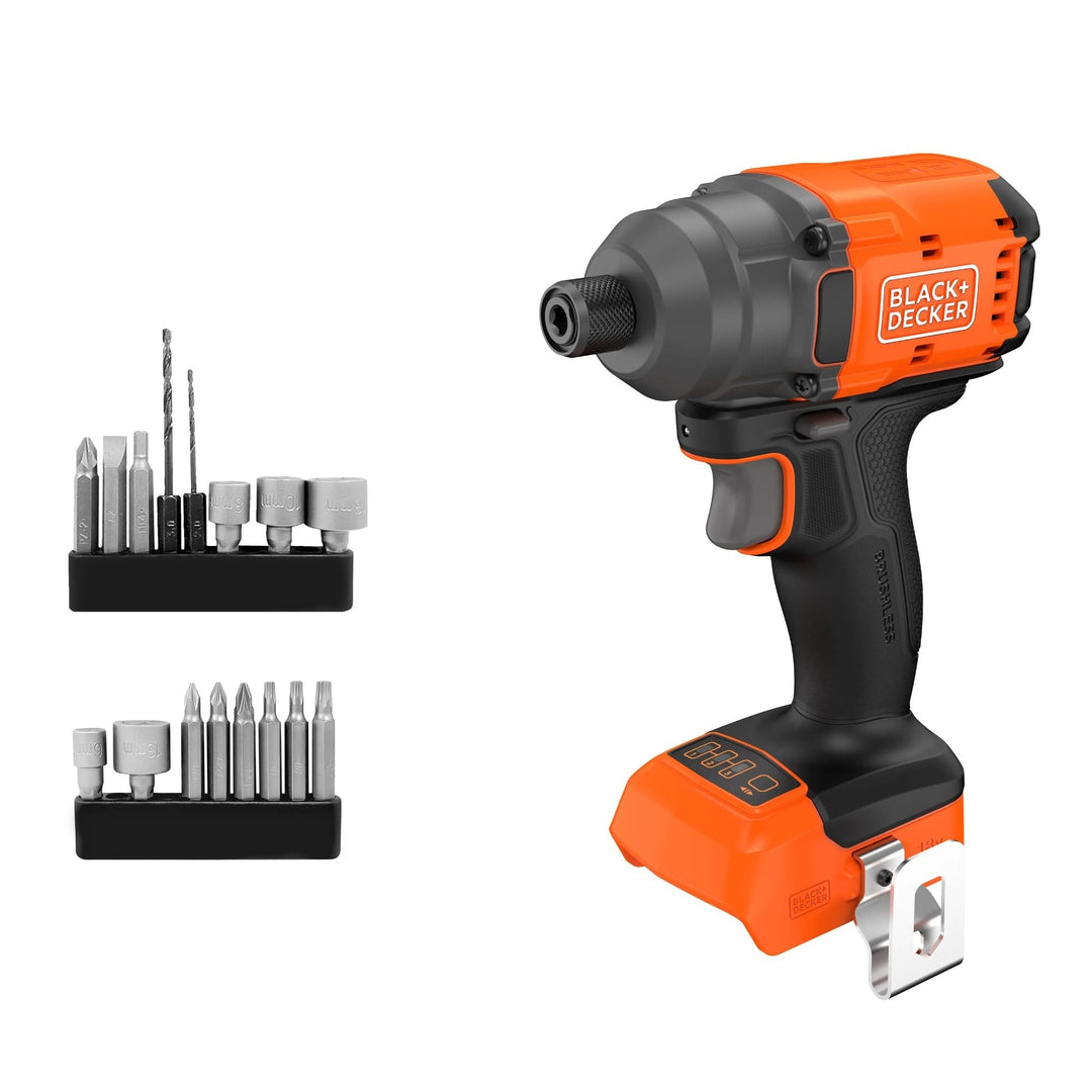 BLACK+DECKER Bürstenloser Schlagschrauber, Akku-Schlagschrauber ohne Akku & 20 x Bohrer, ohne Akku o