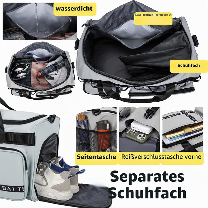 Reisetasche Damen Herren, 65L Wasserabweisende Sporttasche, Large Capacity Reise Tasche Gym Bag, mit
