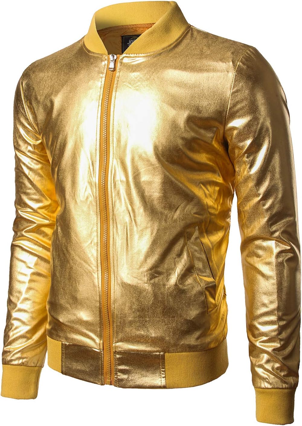 JOGAL Herren Metallic Nachtclub Reissverschluss Baseball Bomber Jacke XL Gold, XL Gold