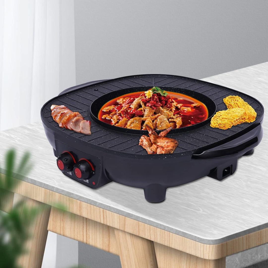 2100W Hot Pot Elektrischer,2 In 1 Hotpot und Grill,Multifunktions BBQ Elektro Hotpot Ofen Rauchfreie