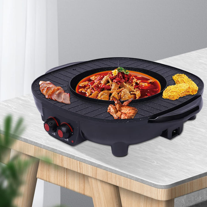 2100W Hot Pot Elektrischer,2 In 1 Hotpot und Grill,Multifunktions BBQ Elektro Hotpot Ofen Rauchfreie