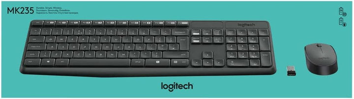 Logitech MK235 Kabelloses Set mit Tastatur und Maus für Windows, US QWERTY-Layout - Grau