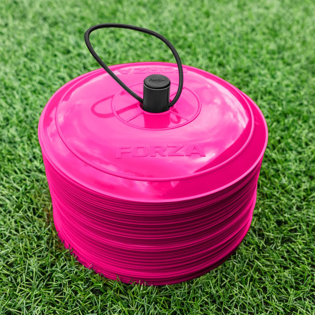 FORZA Fast Flache Trainingsmarkierungshütchen [10 Farben] | 50er-Packung mit 22 cm Breiten, extrem l