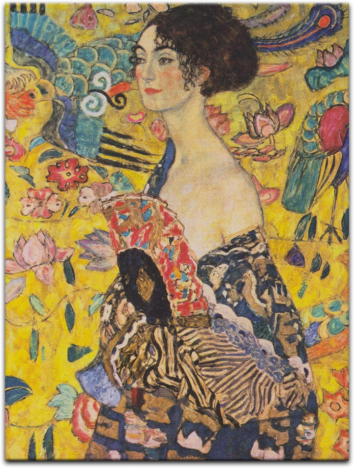 Bilderdepot24 Bild auf Leinwand | Gustav Klimt - Dame mit Fächer in 50x70 cm als Wandbild | Wand-dek