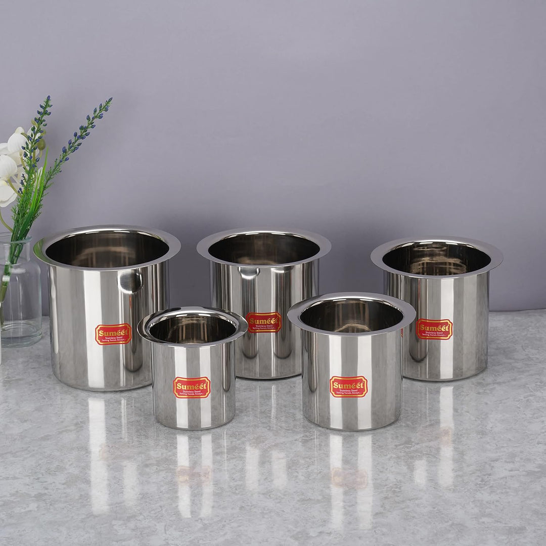 Sumeet Edelstahl Ganj/Milchkessel/Milchtopf/langes Tapeli-Set von 5 Stück (1150 ml, 1450 ml, 1800 ml