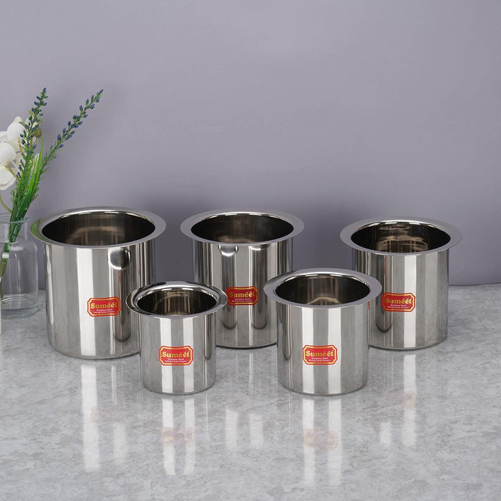 Sumeet Edelstahl Ganj/Milchkessel/Milchtopf/langes Tapeli-Set von 5 Stück (1150 ml, 1450 ml, 1800 ml