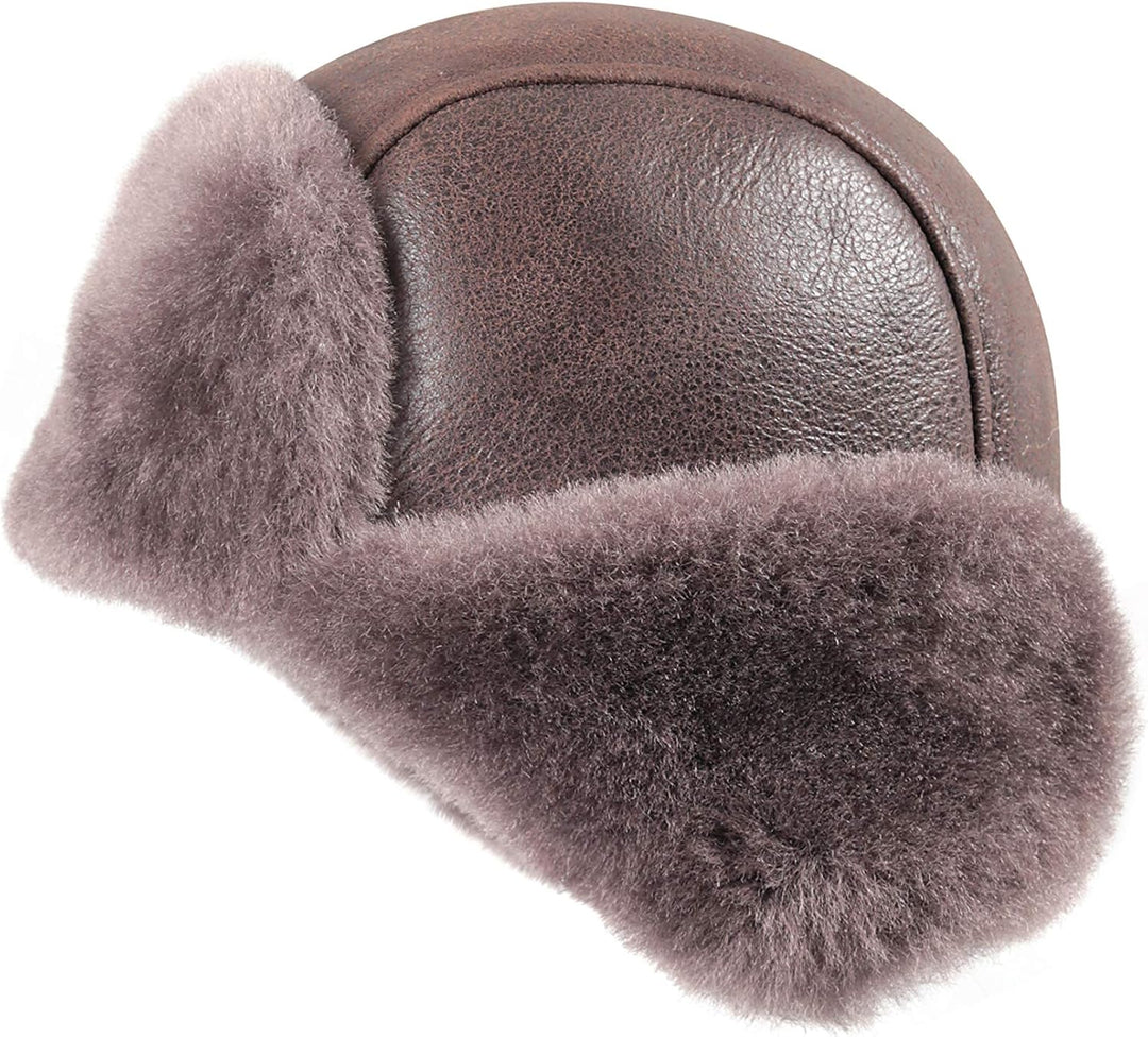 Unisex Fliegermütze aus Schafsleder, Russische Ushanka Trapper Winterfellmütze M Taupe, Braun, M Tau