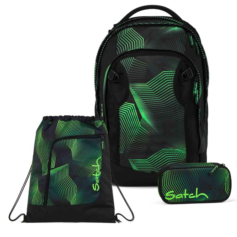 Satch Match Plus Schulrucksack Set 3tlg. inkl. Schlamperbox und Sportbeutel (Seismic Green), Seismic