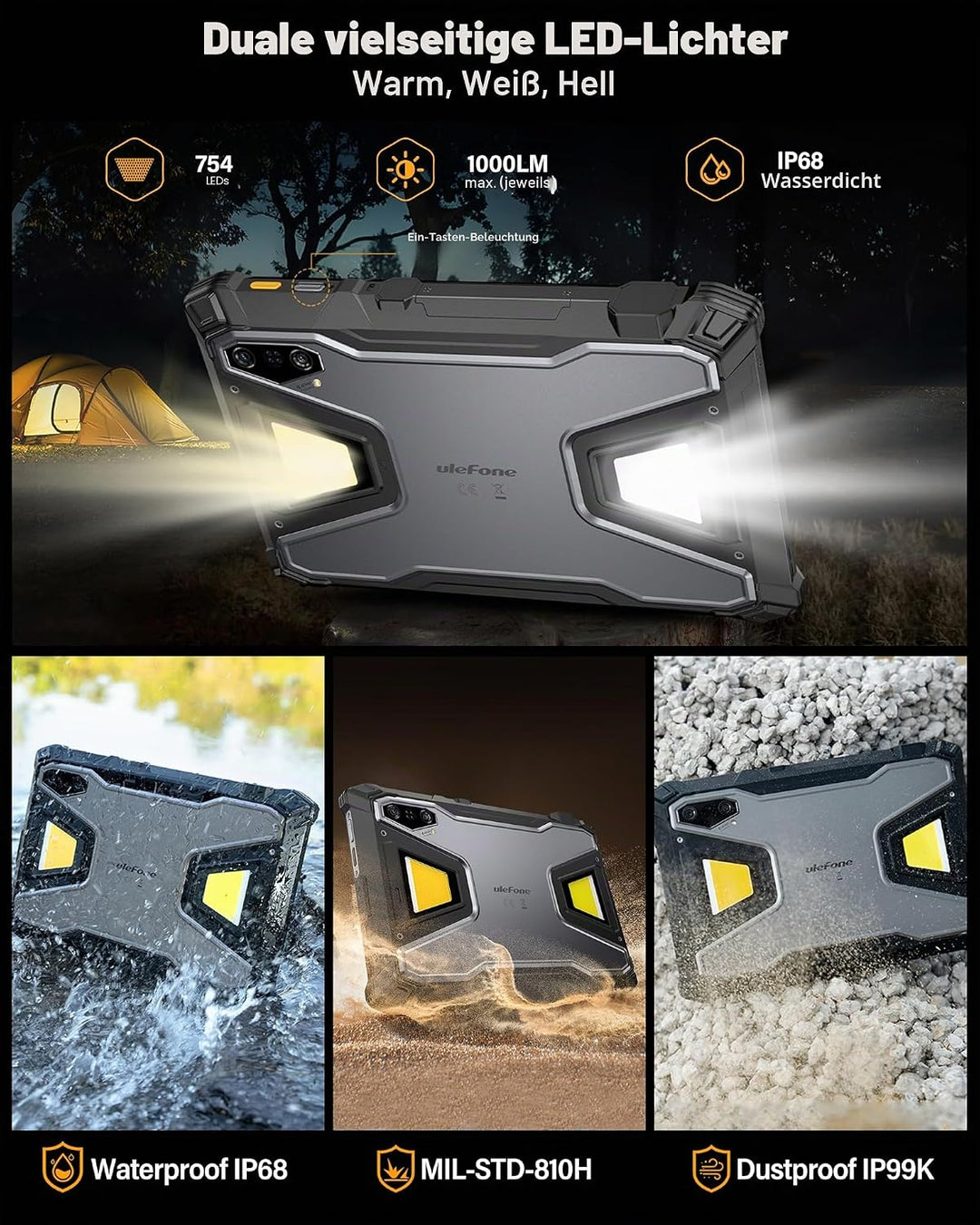 Ulefone Armor Pad 5 Pro 5G Outdoor Tablet 5G Mit 24200mAh Akku, Android 15, Dimensity 7400X, 32GB+51