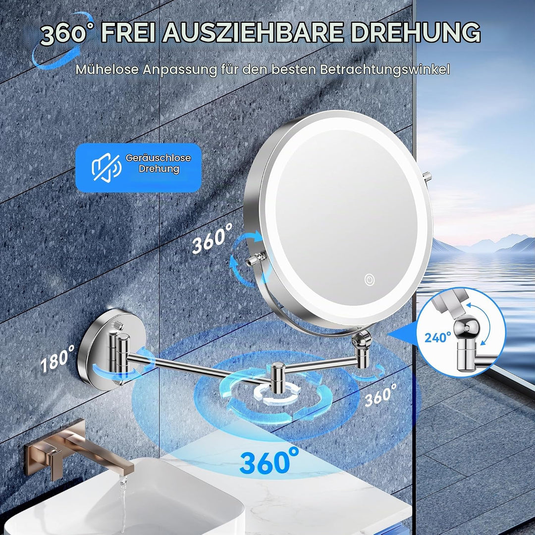 Aumxir 9" Kosmetikspiegel mit Beleuchtung, 5000mAh Wiederaufladbar Doppelseitig 1X/30X Schminkspiege