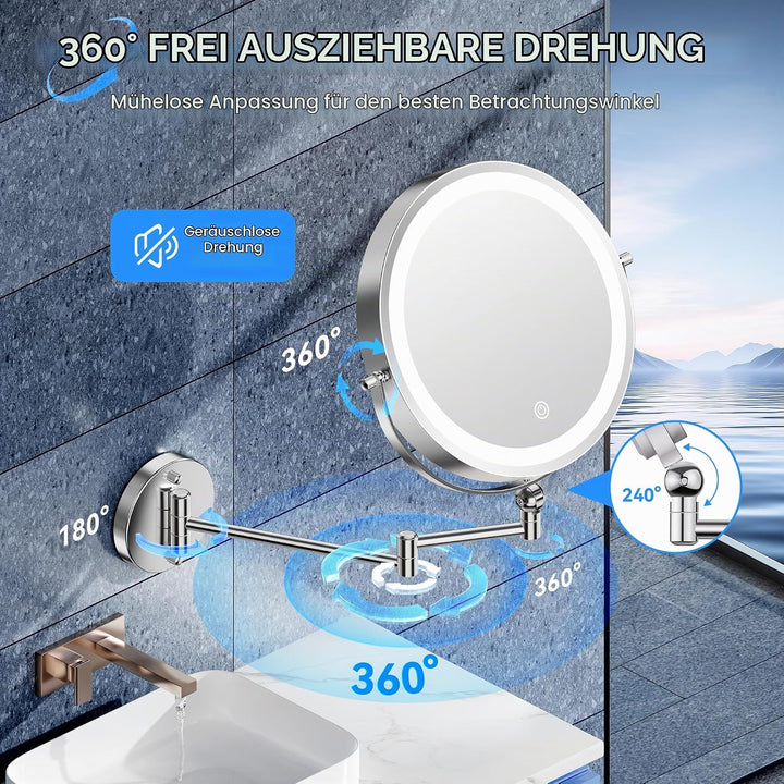 Aumxir 9" Kosmetikspiegel mit Beleuchtung, 5000mAh Wiederaufladbar Doppelseitig 1X/30X Schminkspiege
