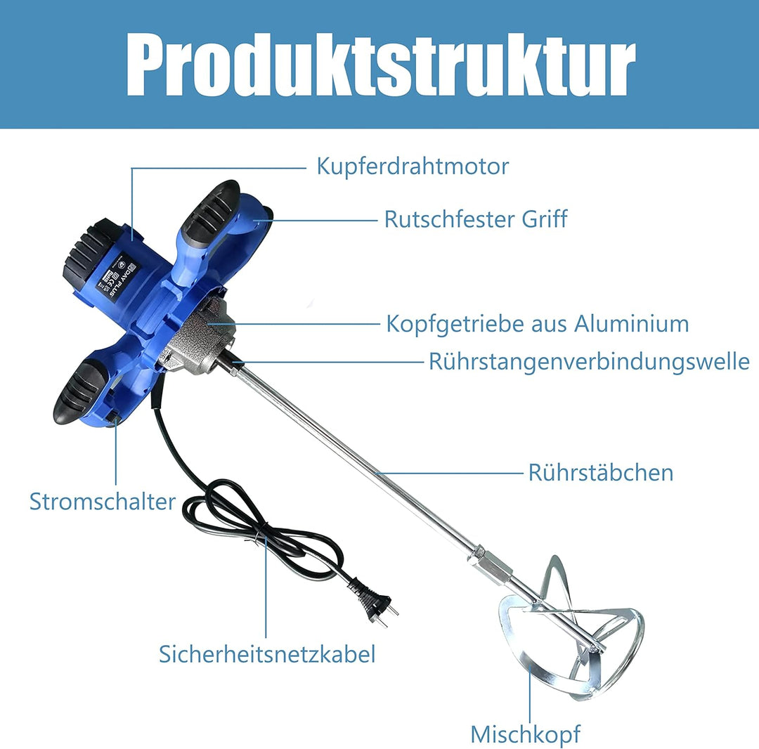Elektrisches Mischwerkzeug Motar-Rührer Tragbarer Mixer für Beton Zement Putz Mörtel Farbe Professio