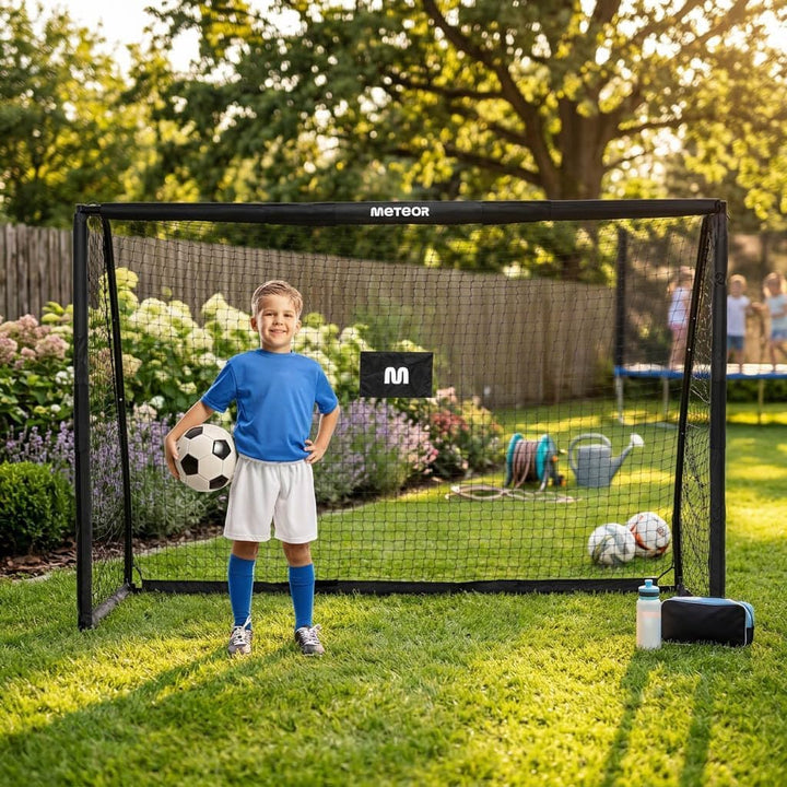 meteor Fussballtor mit Netz und Schaumstoffschutz Schwarz - Kinder Fussballtor für Garten Training d