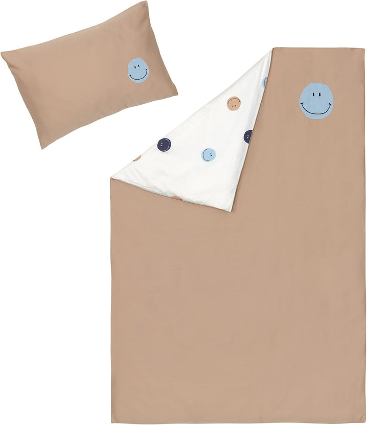 LÄSSIG Kinder Bettwäsche Set aus Bio Baumwolle GOTS zertifiziert 2-teilig/Bedding Set Smile milky/br