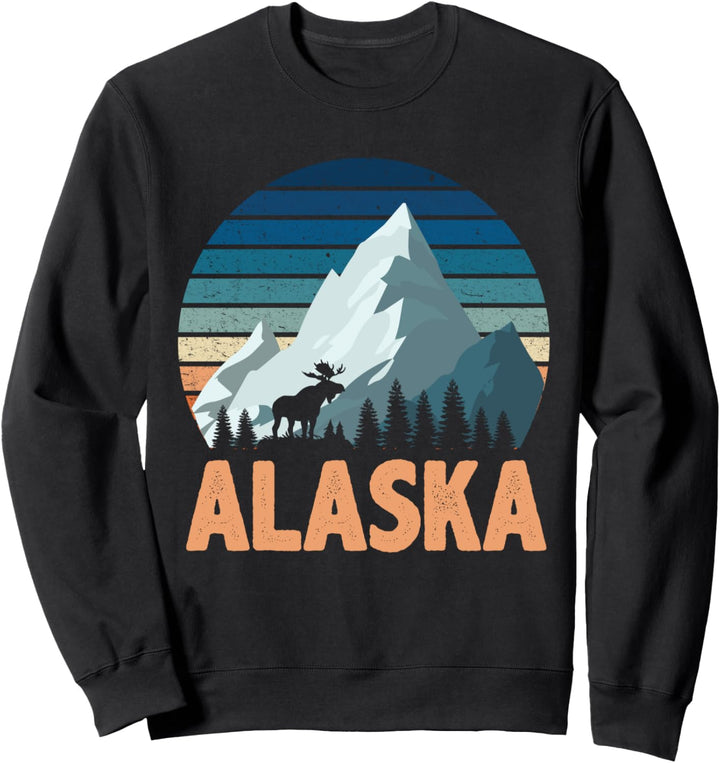 Retro Alaska AK Juneau Mountains Wildlife Moose Alaska Sweatshirt