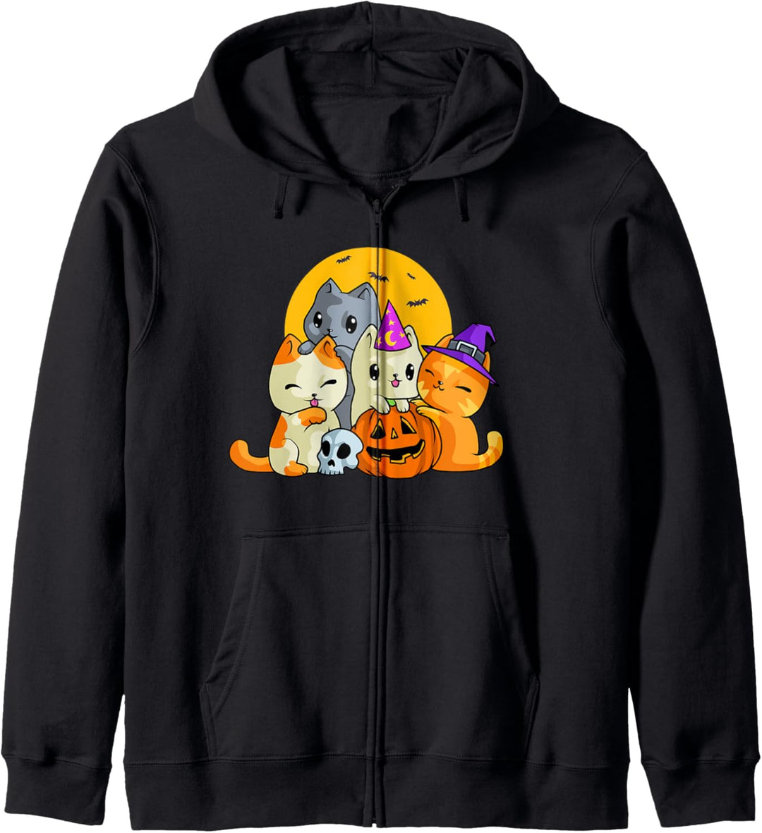 Katzen Halloween Anime Kawaii Neko Kürbis Kitty Lover Hexe Kapuzenjacke