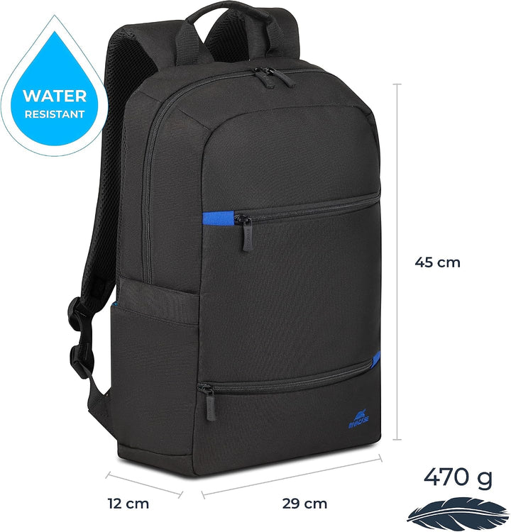 Rivacase Laptop Rucksack 15L bis 15,6 Zoll - 29 x 45 x 12 cm. - wasserdichter moderner Tagesrucksack